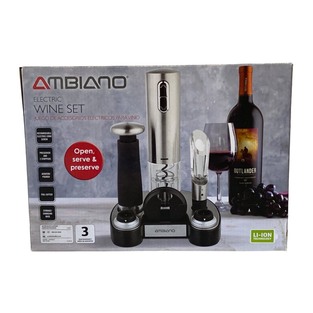 Ambiano Corkscrew Aerator Electric Wine Set New Stoppers NIB  home gift